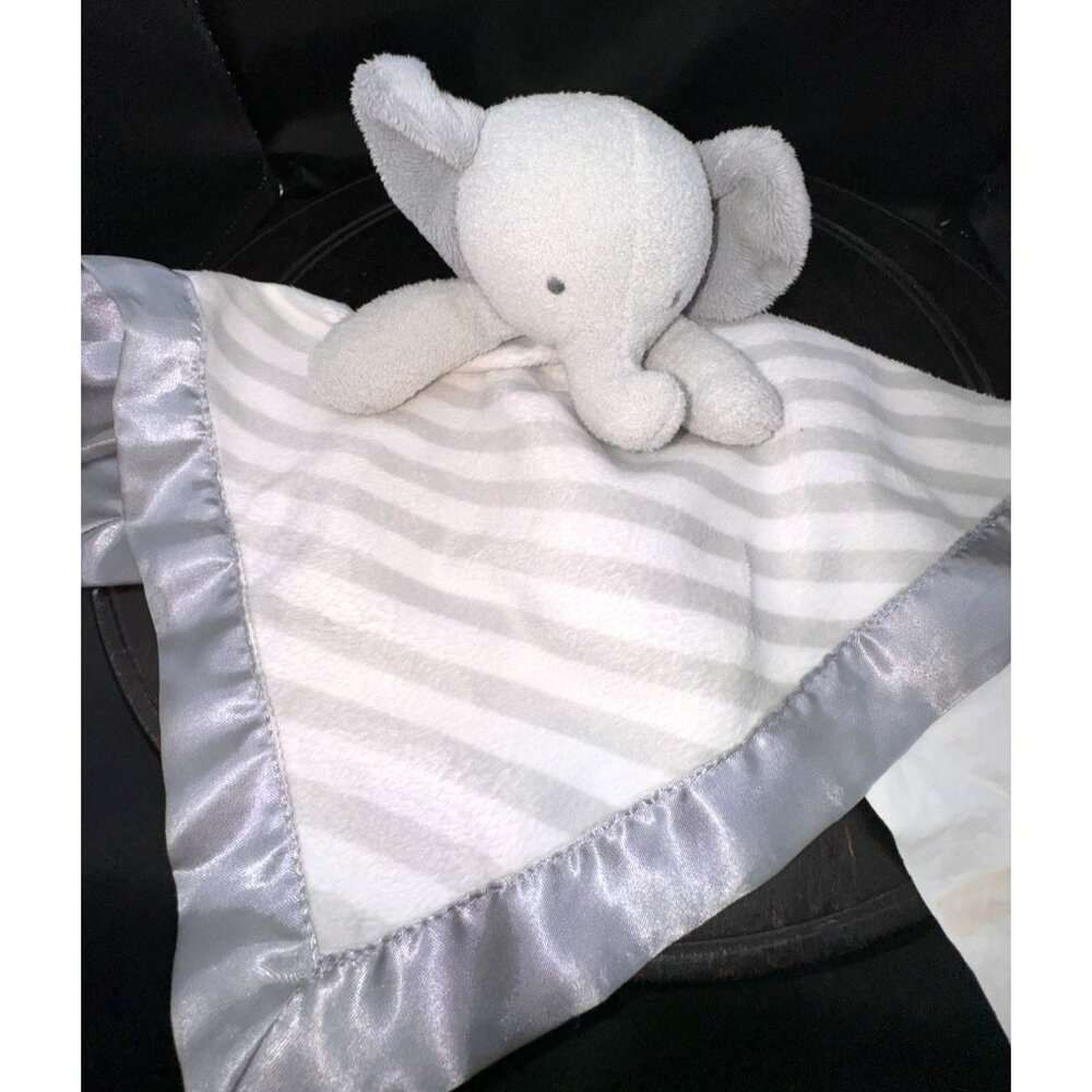 Gray & White Striped Elephant Lovey Blanket By Cloud Island